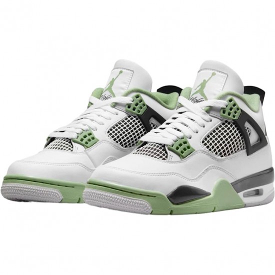 Air Jordan 4 Retro White Oil Green Dark Ash AQ9129-103 Sko