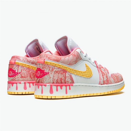 Jordan 1 Low Paint Drip (GS) Arctic Punch/Pale Vanilla-Vit Jordan Sko CW7104-601