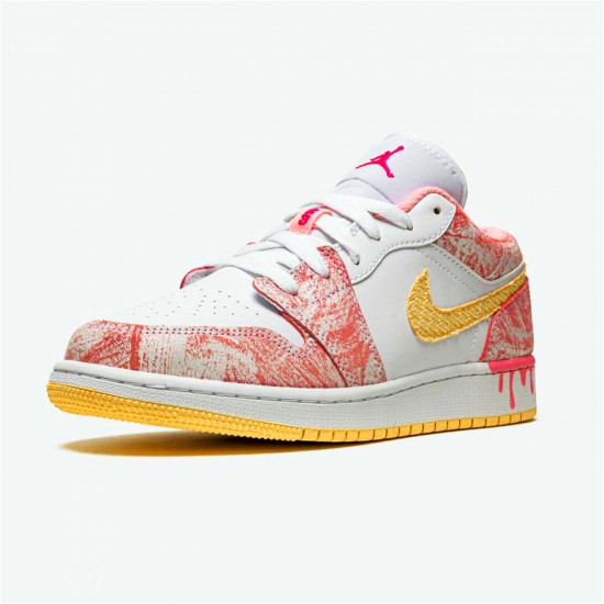 Jordan 1 Low Paint Drip (GS) Arctic Punch/Pale Vanilla-Vit Jordan Sko CW7104-601