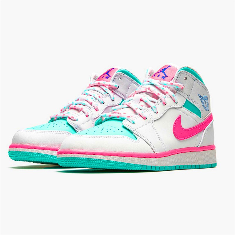 Jordan 1 Mid White Pink Green Soar (GS) Vit/Digital Rosa-Aurora Grön-Soar Jordan Sko 555112-102