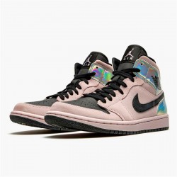 Jordan 1 Mid Dirty Powder Iridescent Barely Rose/Svart-Svart-Multi-Color Jordan Sko BQ6472-602