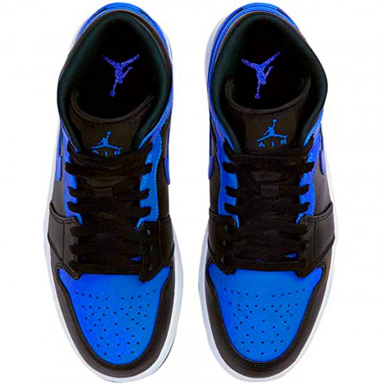 Jordan 1 Mid Hyper Royal Tumbled Leather Svart/Hyper Royal-Vit Jordan Sko 554724-077