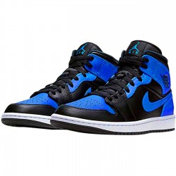 Jordan 1 Mid Hyper Royal Tumbled Leather Svart/Hyper Royal-Vit Jordan Sko 554724-077