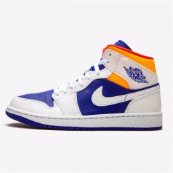 Jordan 1 Mid Royal Blue Laser Orange Vit/Deep Royal Blå-Track Röd-Laser Orange Jordan Sko 554724-131