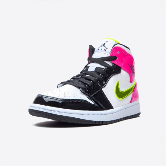 Jordan 1 Mid White Black Cyber Pink Vit/Svart-Cyber-Rosa Jordan Sko CZ9834-100