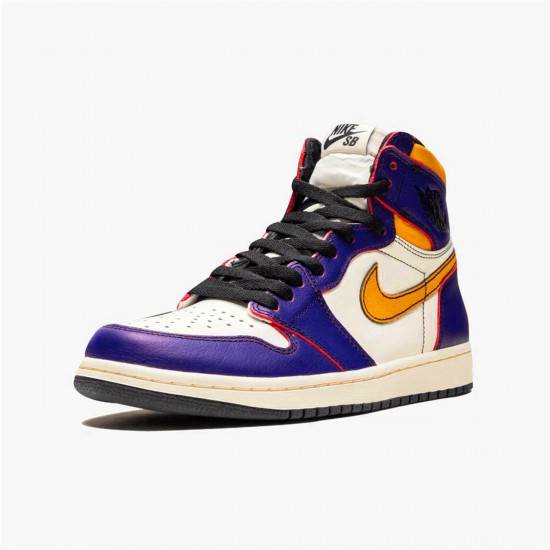 Jordan 1 High OG Defiant SB LA to Chicago Court Lila/Svart-Sail-University Guld Jordan Sko CD6578-507