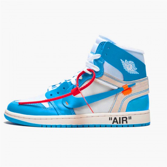 Jordan 1 High Off-White University Blue Vit/Dark Powder Blå-Cone Jordan Sko AQ0818-148