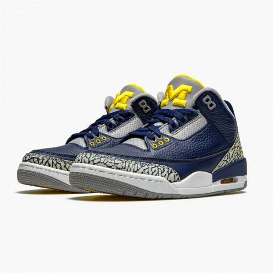 Jordan 3 Retro Michigan PE Svart/University Guld-Cement Grå Jordan Sko AJ3-820064