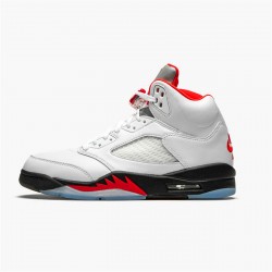 Jordan 5 Retro Fire Red Silver Tongue (2020) Vit/Svart-Metallic Silver-Fire Röd Jordan Sko DA1911-102