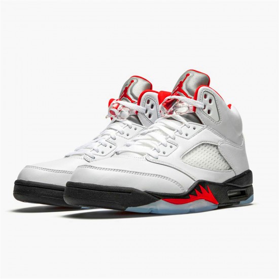 Jordan 5 Retro Fire Red Silver Tongue (2020) Vit/Svart-Metallic Silver-Fire Röd Jordan Sko DA1911-102