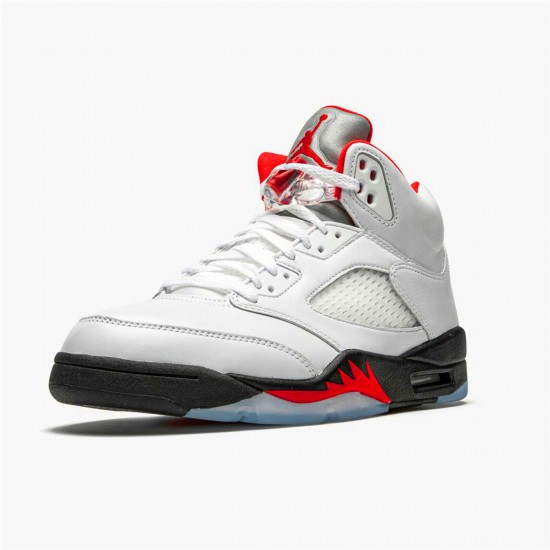 Jordan 5 Retro Fire Red Silver Tongue (2020) Vit/Svart-Metallic Silver-Fire Röd Jordan Sko DA1911-102